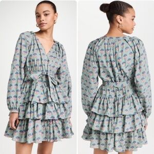 BNWT Marea Elegant Tiered Ruffle Dress - Blue and Pink Floral